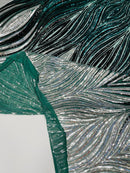 Multi-Color Fabric - Silver / Black - Feather Shape Sequins Fabric Sold By Yard