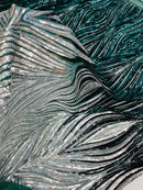 Multi-Color Fabric - Silver / Black - Feather Shape Sequins Fabric Sold By Yard