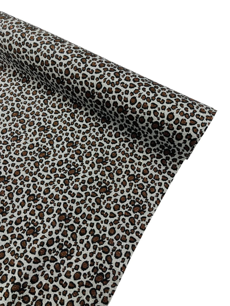 Chunky Leopard Glitter Vinyl - Silver / Brown - 54" Wide Crafting Glitter Vinyl Fabric By Yard