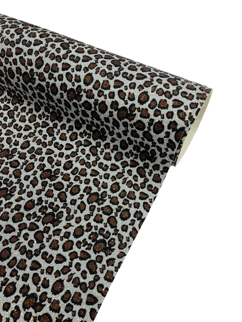 Chunky Leopard Glitter Vinyl - Silver / Brown - 54" Wide Crafting Glitter Vinyl Fabric By Yard