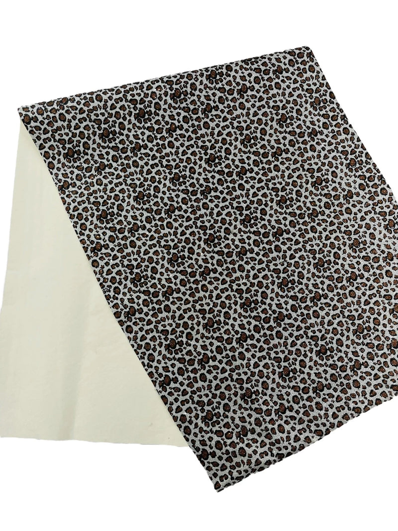 Chunky Leopard Glitter Vinyl - Silver / Brown - 54" Wide Crafting Glitter Vinyl Fabric By Yard