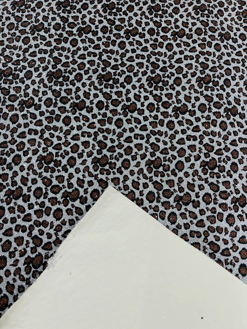 Chunky Leopard Glitter Vinyl - Silver / Brown - 54" Wide Crafting Glitter Vinyl Fabric By Yard