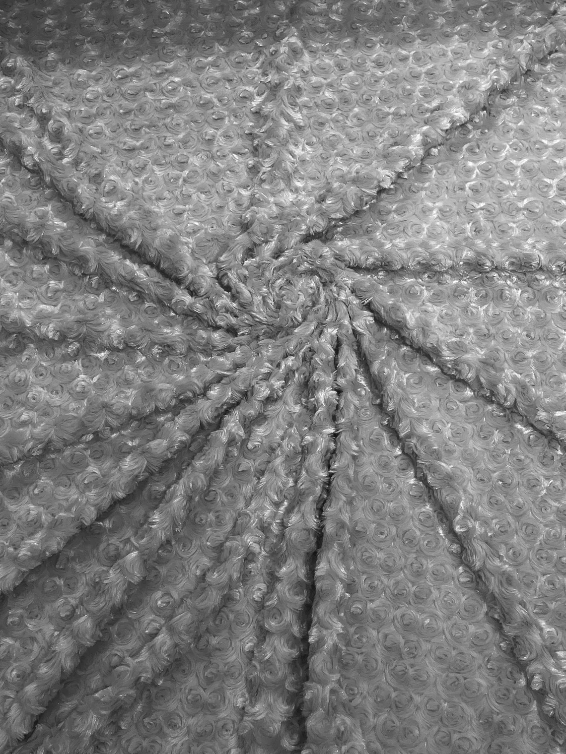 58" Minky Swirl Rose Fabric - Silver - Soft Rosebud Plush Fur Fabric Sold By The Yard