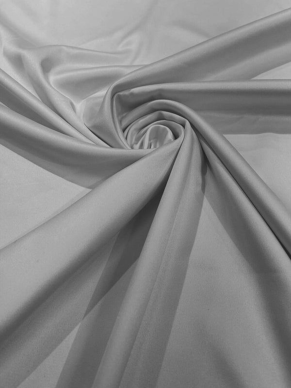 58/59" Satin Stretch Fabric Matte L'Amour - Silver - Stretch Matte Satin Fabric Sold By Yard