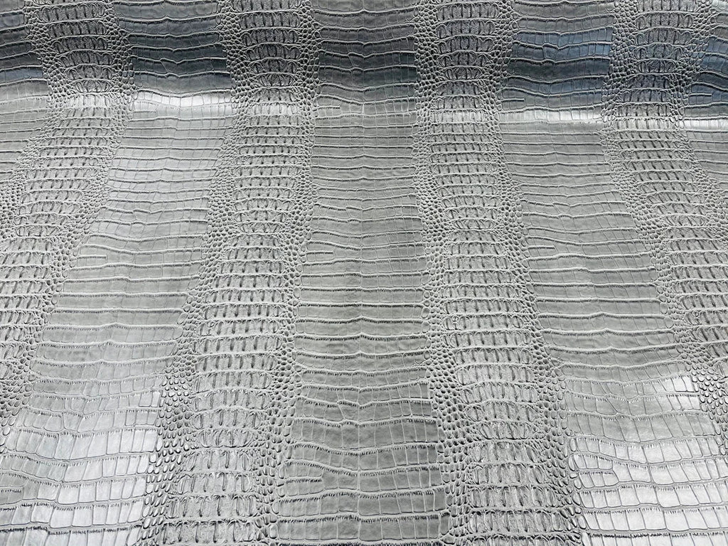 Crocodile Faux Leather Vinyl - Silver - Fabric 3D Scales Vinyl Crocodile Sold By Yard