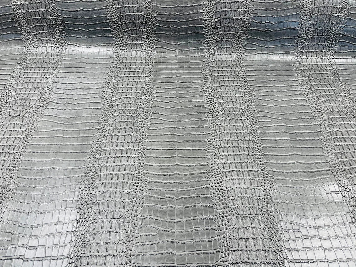Crocodile Faux Leather Vinyl - Gray - Fabric 3D Scales Vinyl Crocodile Sold By Yard