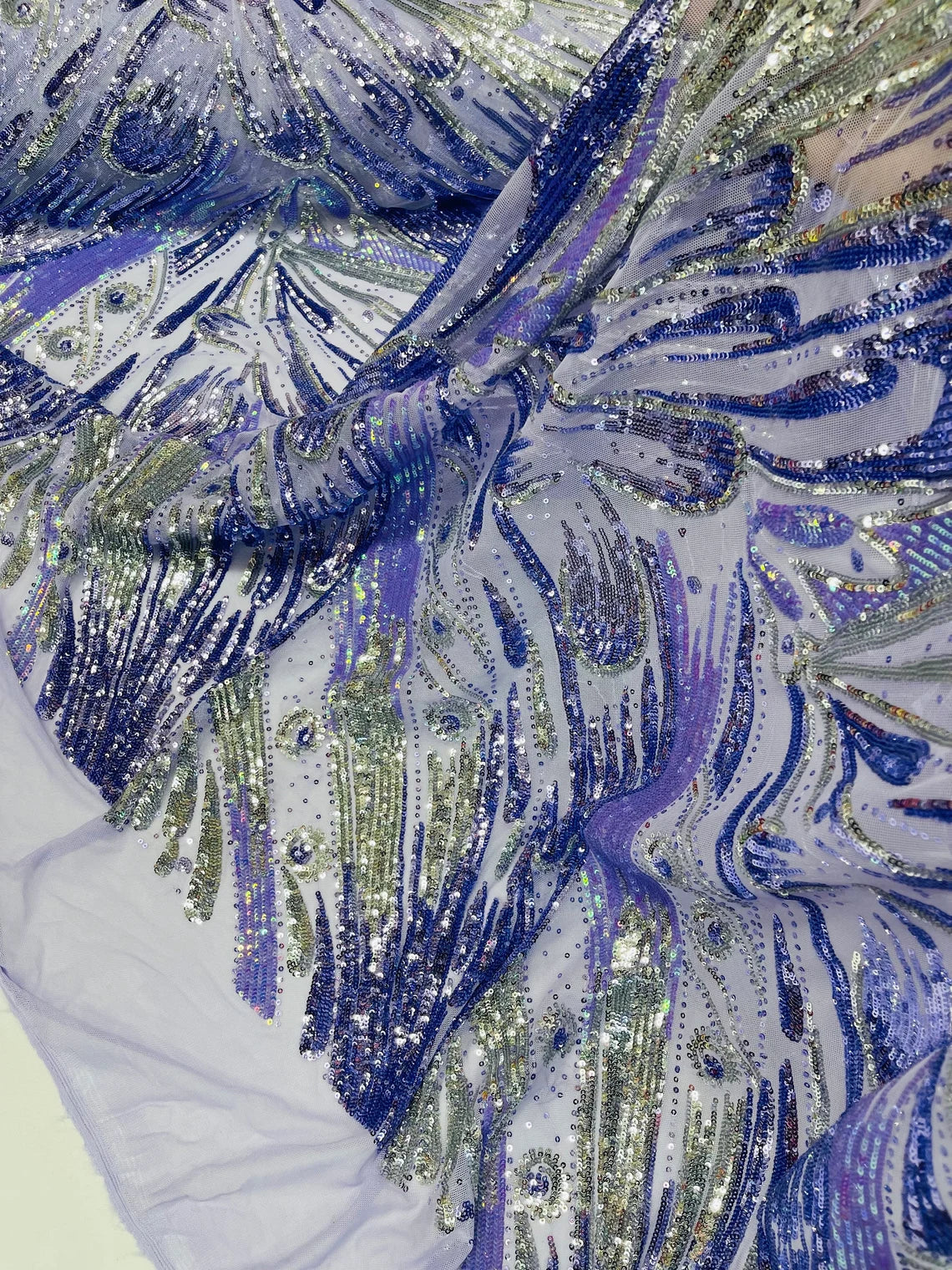 Multi-Color Sequins Design - Silver / Lilac - 4 Way Stretch Sequins Fabric By The Yard