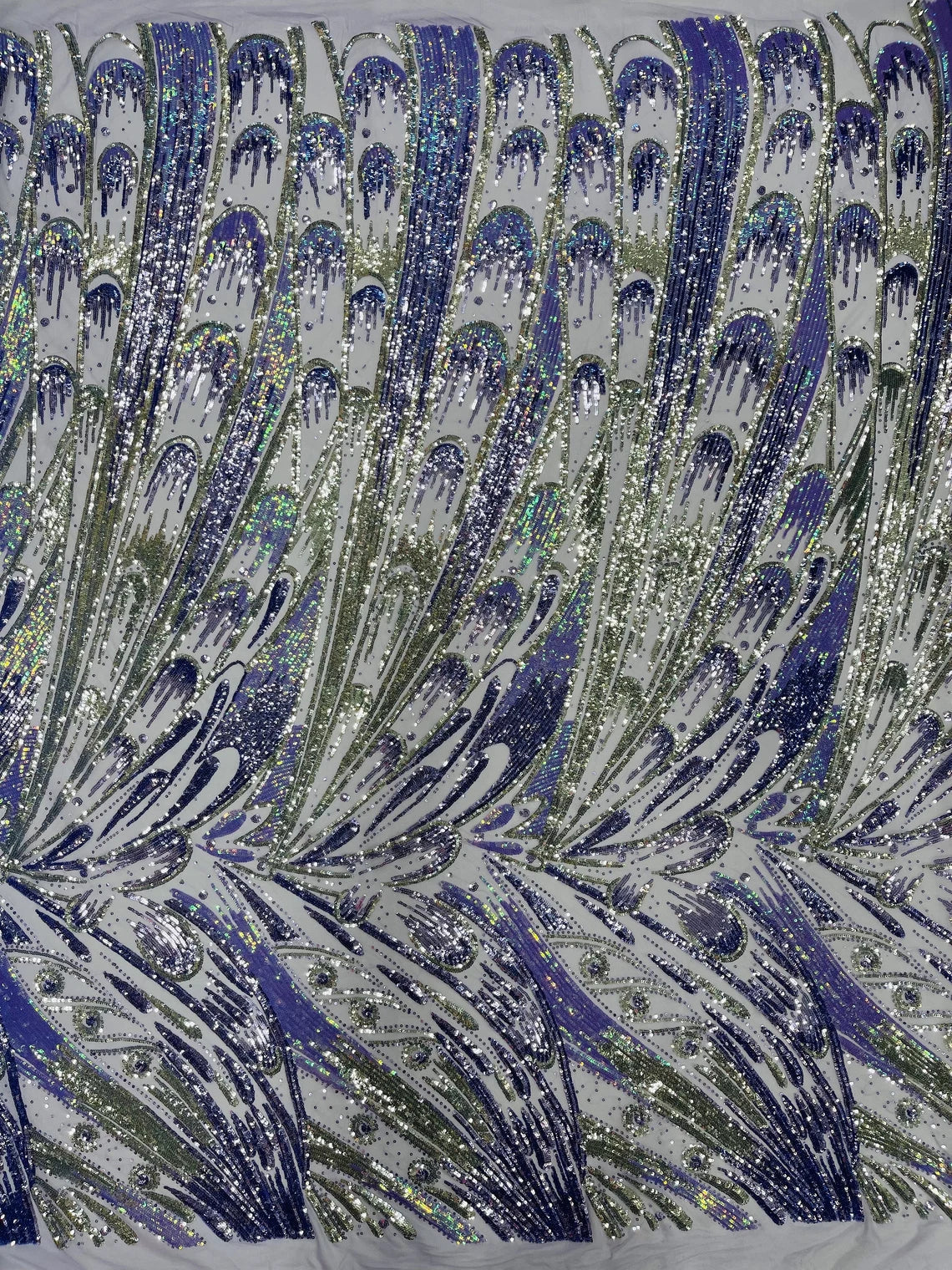 Multi-Color Sequins Design - Silver / Lilac - 4 Way Stretch Sequins Fabric By The Yard