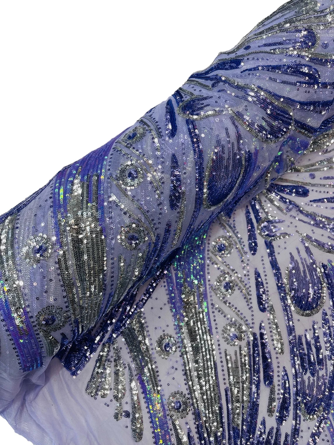 Multi-Color Sequins Design - Silver / Lilac - 4 Way Stretch Sequins Fabric By The Yard