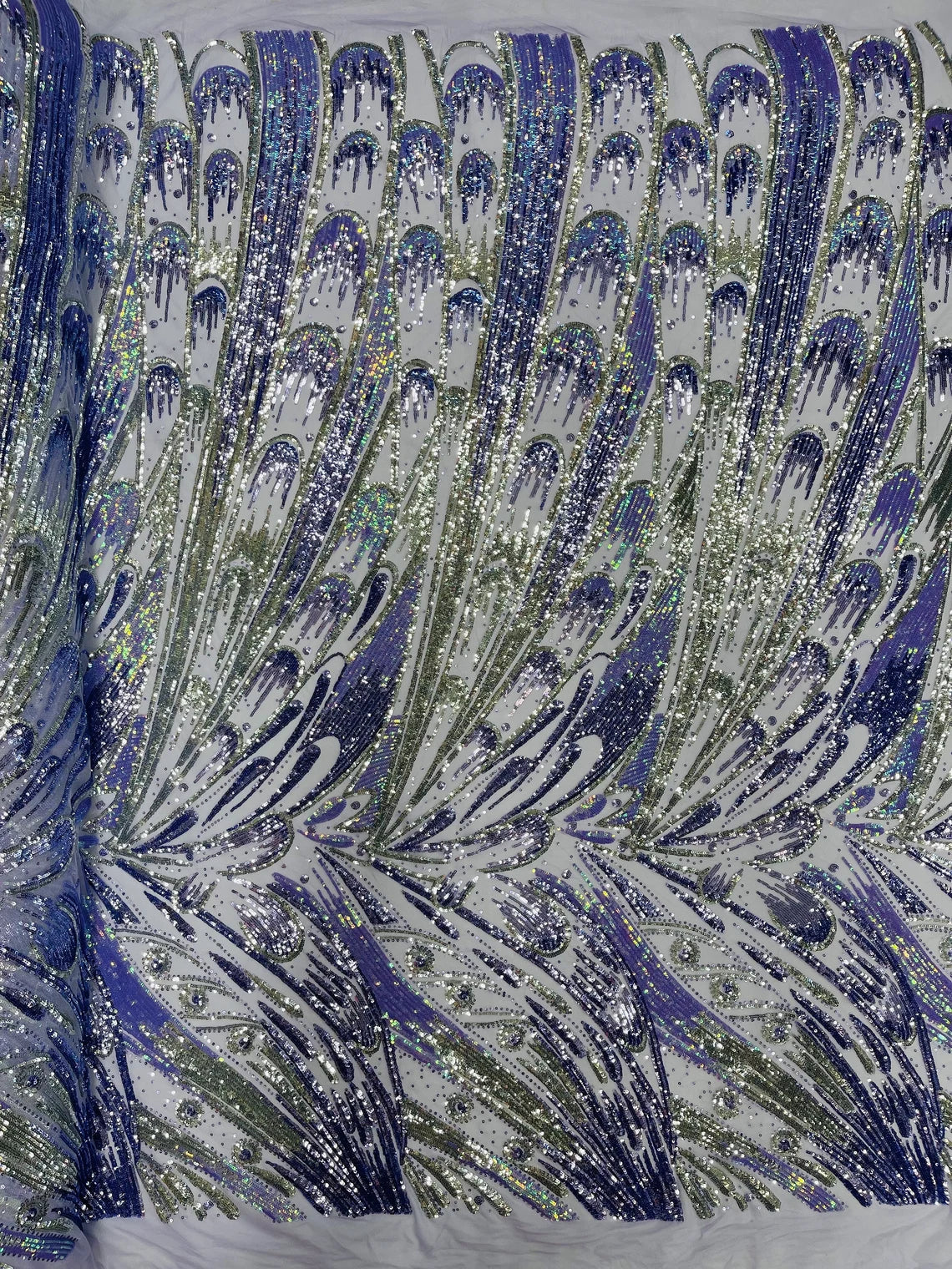 Multi-Color Sequins Design - Silver / Lilac - 4 Way Stretch Sequins Fabric By The Yard