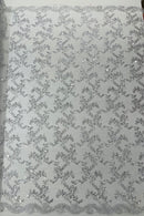 Floral Sequins Lace Fabric - Silver / White - Embroidery Flower Clusters Design with Shiny Sequins  Fabric Sold By Yard