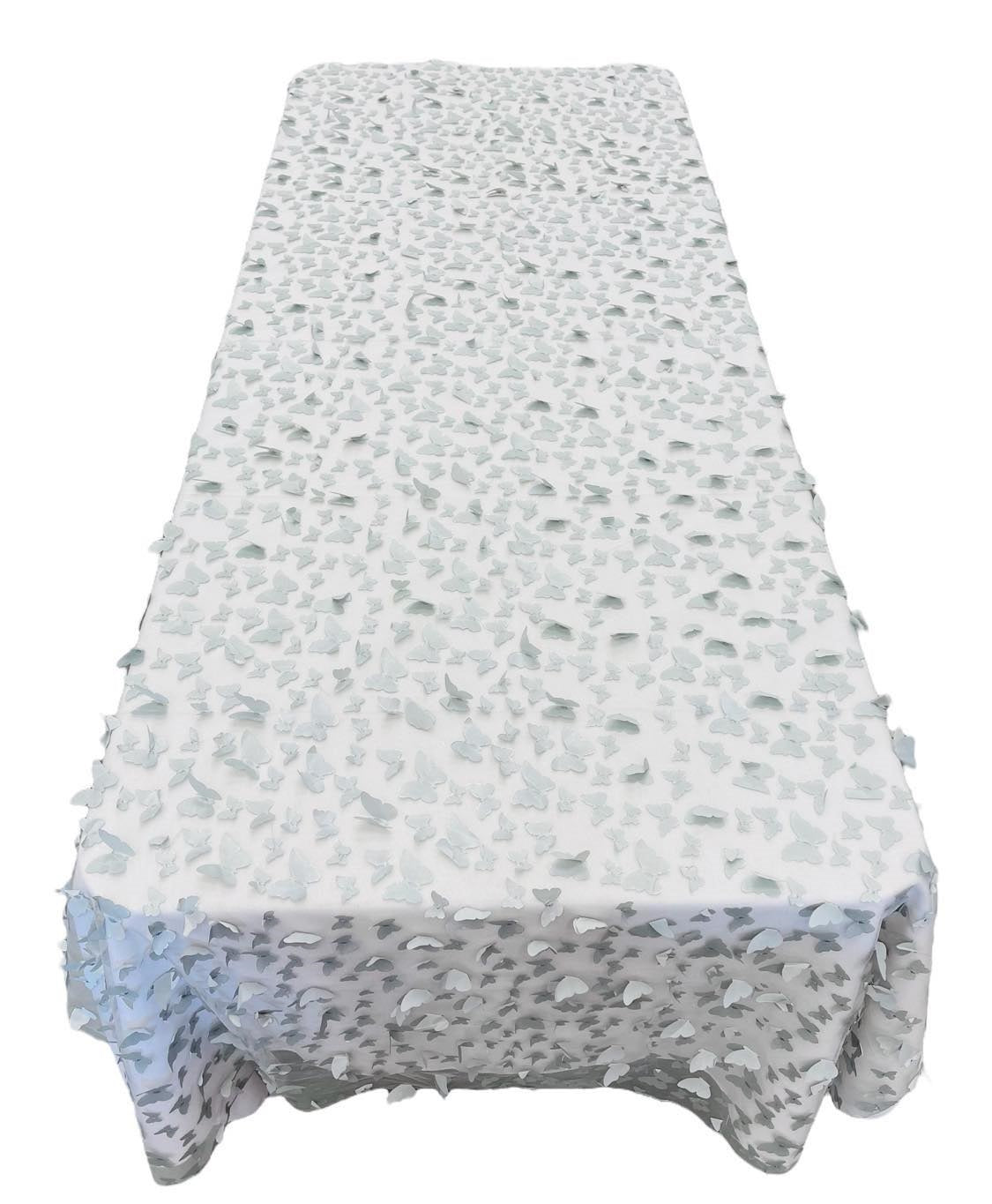 3D Butterfly Tablecloth - Silver - 52" x 102" Inches 3D Butterfly Sheer Mesh Tablecloth