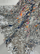 Sword Large Shiny Sequins - Silver - Hanging Iridescent Sequins On Lace Fabric By Yard