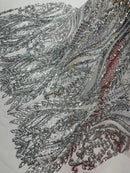Mermaid Design Sequins Fabric - Silver - Sequins Fabric 4 Way Stretch on Mesh By Yard
