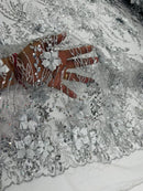 3D Glitter Floral Design Fabric - Silver - Floral Line Design Embroidered Sequins Fabric by Yard