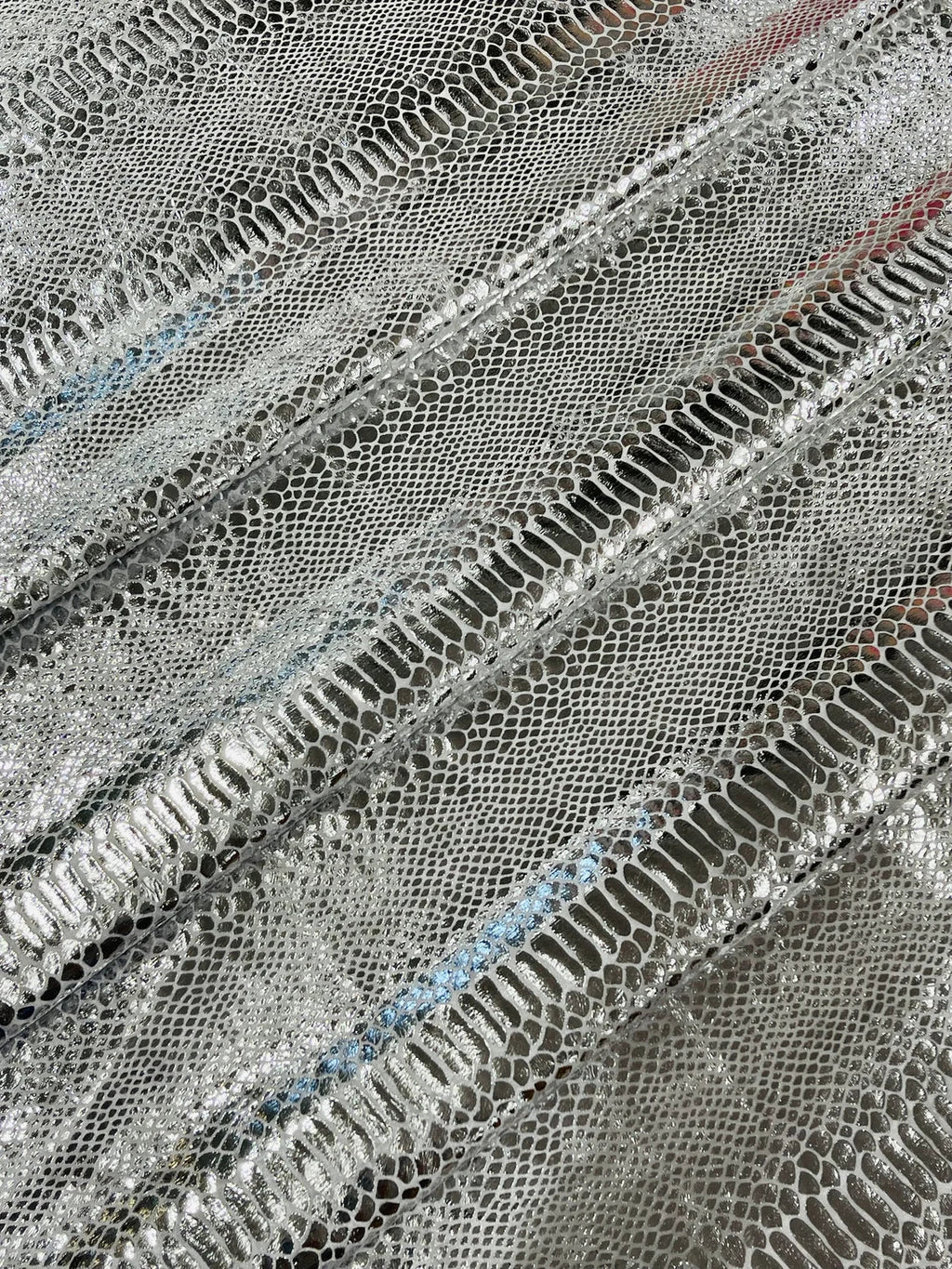 Anaconda Stretch Velvet - Silver - 58/60" Stretch Velvet Fabric with Anaconda Snake Print By Yard