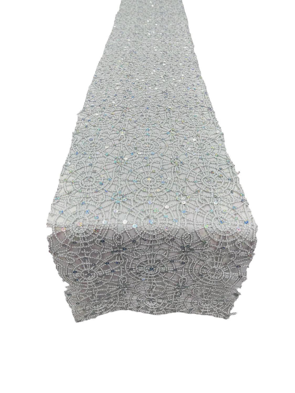 Spider Lace Sequins Table Runner - Silver - 12" x 90" Spider Web Lace Table Runner