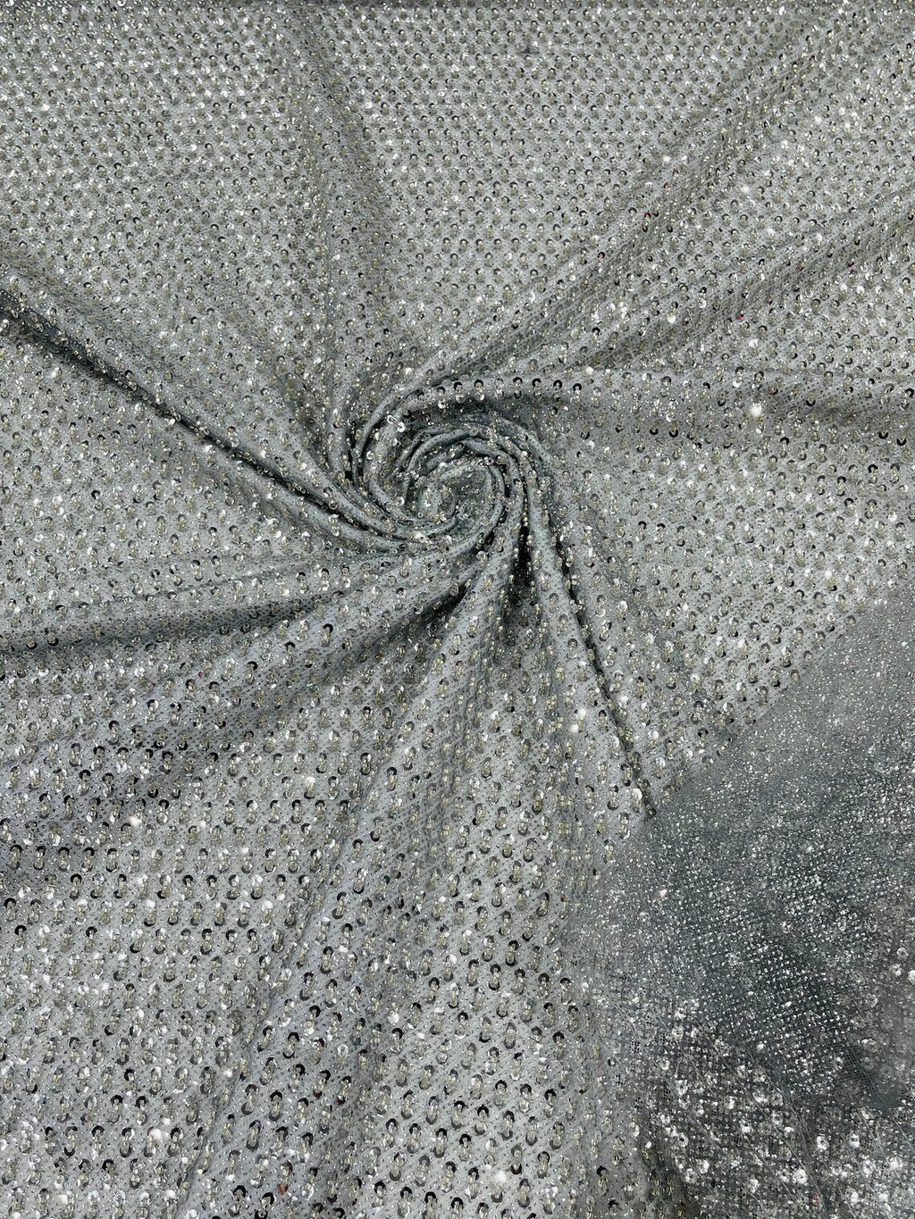 Silver Stretch Mesh w/Silver Sequins Fabric 50 Wide by The Yard