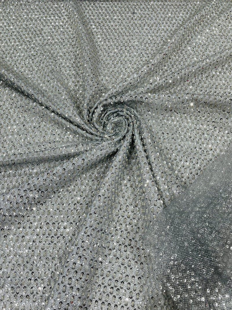 Beaded Glitter Tulle Fabric - Silver - 60" Wide Shiny Glitter Mesh Fabric Sold By The Yard