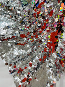 Round Large Sequins - Silver - Paillette Large Round Sequins Design Fabric By Yard