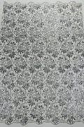 Metallic Sequins Design - Silver - Embroidered Metallic Thread Leaf Pattern Sequins Fabric By Yard
