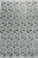 Metallic Sequins Design - Silver - Embroidered Metallic Thread Leaf Pattern Sequins Fabric By Yard