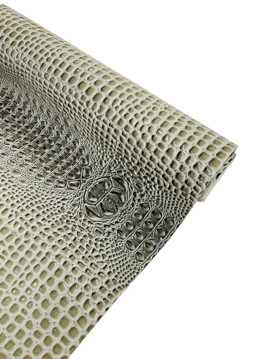 Gator Embossed Vinyl Leather Fabric - Silver - Faux Gator Skin Vinyl Fabric Sold By Yard