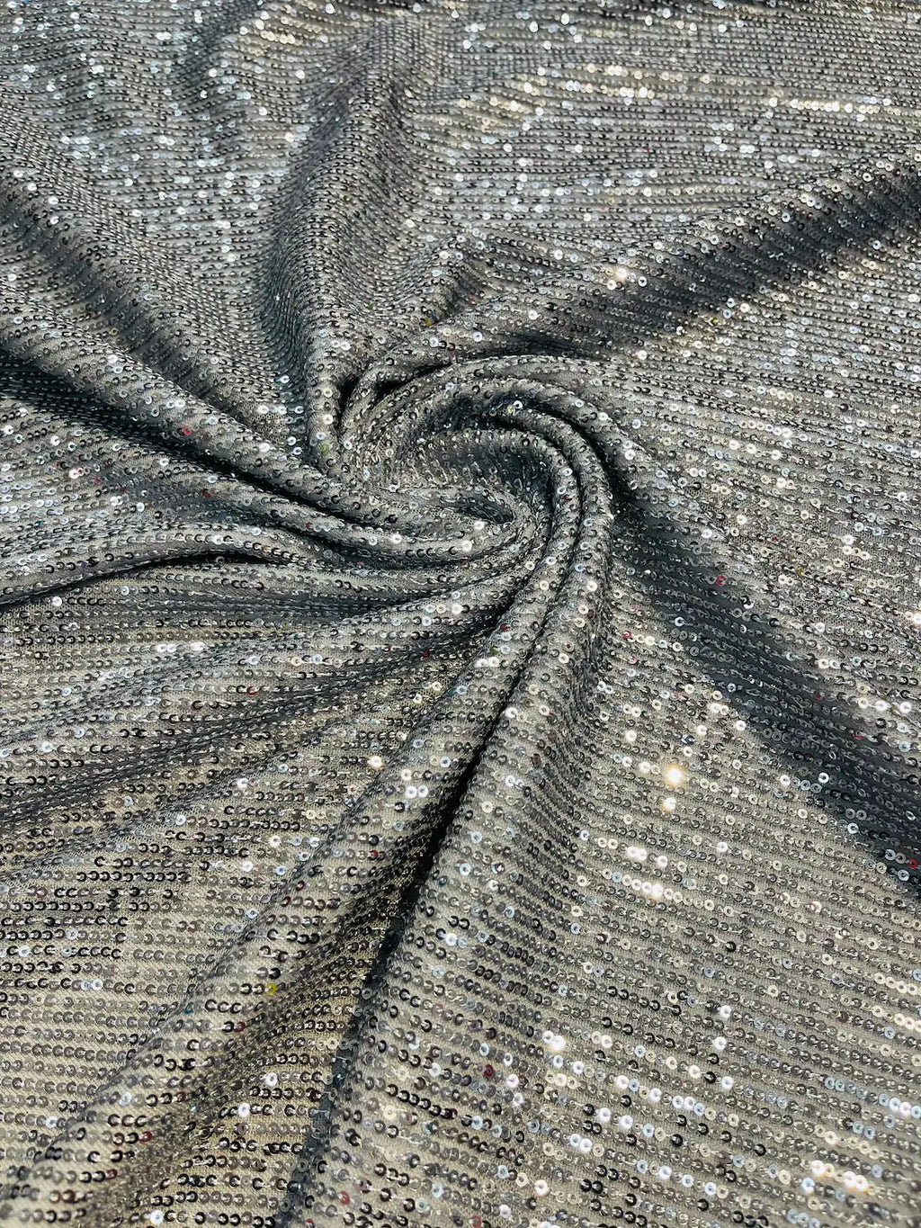Mille Striped Stretch Sequins - Silver - 4 Way Stretch Spandex Sequins Striped Fabric By The Yard