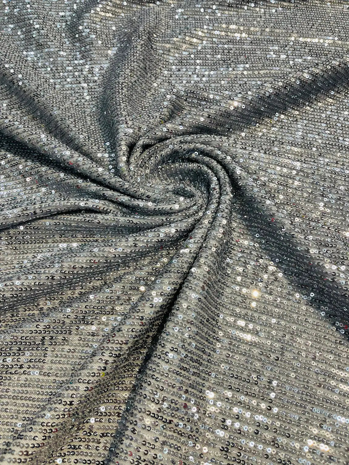 Mille Striped Stretch Sequins - Silver - 4 Way Stretch Spandex Sequins Striped Fabric By The Yard