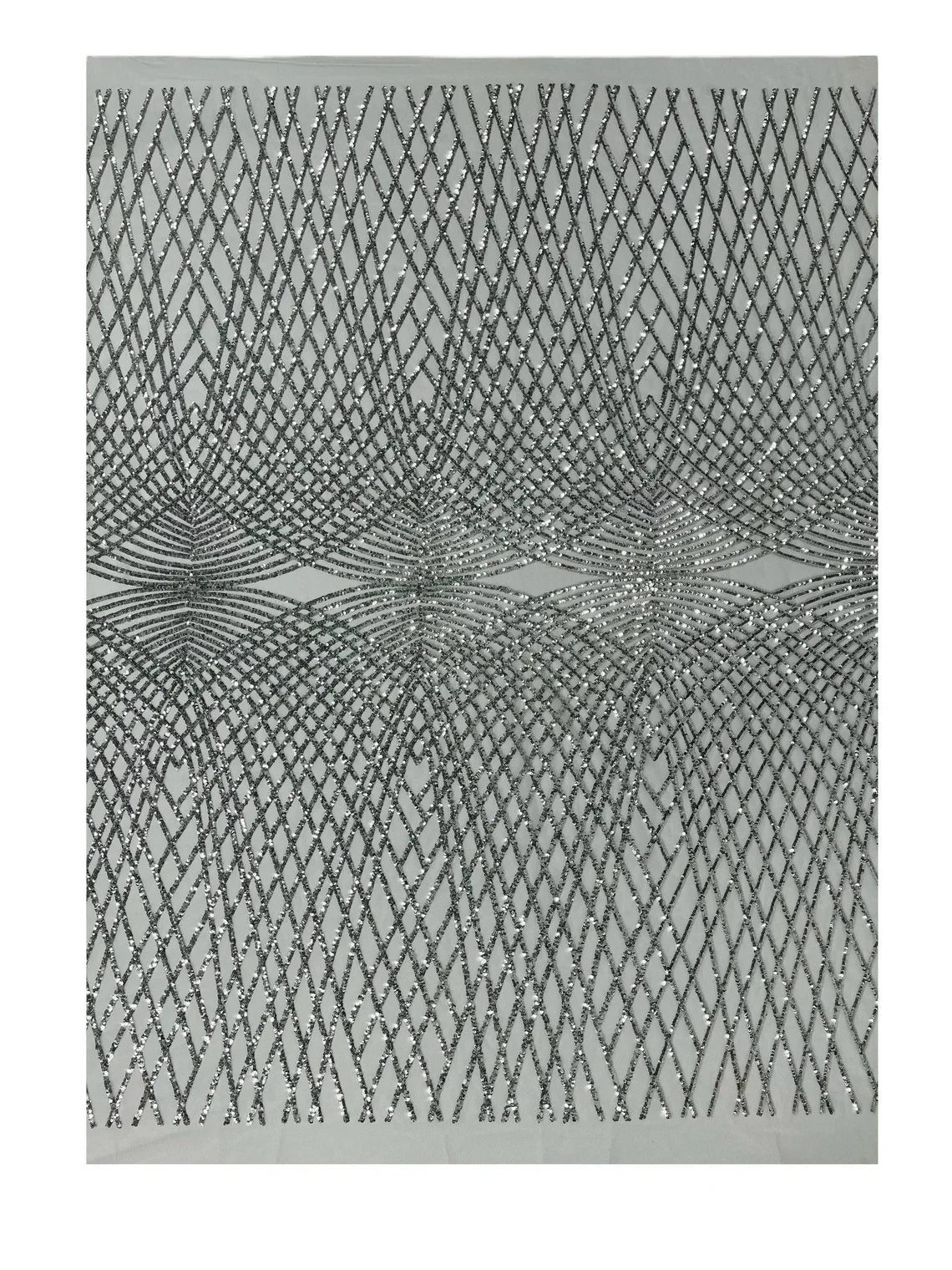 2 Way Stretch Diamond Fabric - Silver - Geometric Diamond Design on Mesh By The Yard