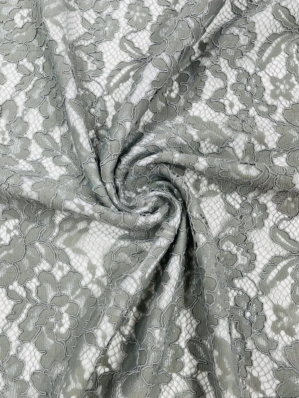 Corded Lace Fabric - Silver - Embroidered Flower Design Lace Fabric Sold By Yard