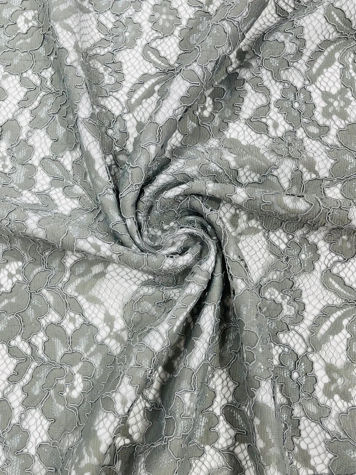 Corded Lace Fabric - Silver - Embroidered Flower Design Lace Fabric Sold By Yard