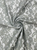 Corded Lace Fabric - Silver - Embroidered Flower Design Lace Fabric Sold By Yard