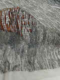 Zebra Stripe Glitter Fabric - Silver - Glitter Design Zebra Lines on Lace Fabric By Yard