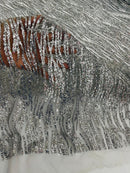 Zebra Stripe Glitter Fabric - Silver - Glitter Design Zebra Lines on Lace Fabric By Yard