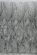 Curvy Line Design Fabric - Silver - 4 Way Stretch Sequins Design Mesh Lace Fabric by Yard