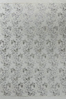 Butterfly Sequins Fabric - Silver - Metallic Floral Butterfly Design on Lace Fabric By Yard