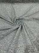 Beaded Glitter Tulle Fabric - Silver - 60" Wide Shiny Glitter Mesh Fabric Sold By The Yard