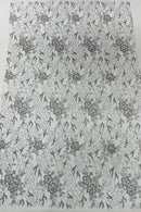Flower Glitter Fabric - Silver - 3D Floral Tulle Fabric for Wedding, Quinceañera By Yard