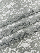 Corded Lace Fabric - Silver - Embroidered Flower Design Lace Fabric Sold By Yard