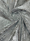 Anaconda Stretch Velvet - Silver - 58/60" Stretch Velvet Fabric with Anaconda Snake Print By Yard