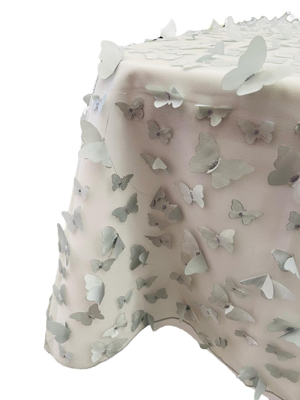 3D Butterfly Tablecloth - Silver - 52" x 102" Inches 3D Butterfly Sheer Mesh Tablecloth