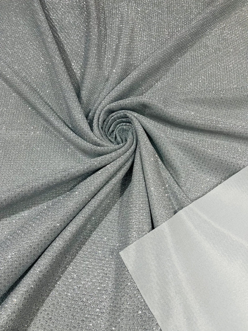 Diamond Shimmer Glitter Fabric - Silver - Sparkle Stretch Luxury Shiny Fabric By Yard