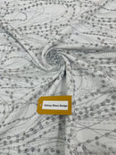 Tulle Glitter Fancy Line Fabric - Silver - Tulle Fabric with Sparkle Glitter Design Sold By Yard