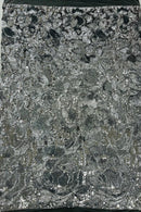 Orchid Design Sequins - Silver - 4 Way Stretch Full Sequins Floral Design Mesh Fabric By Yard