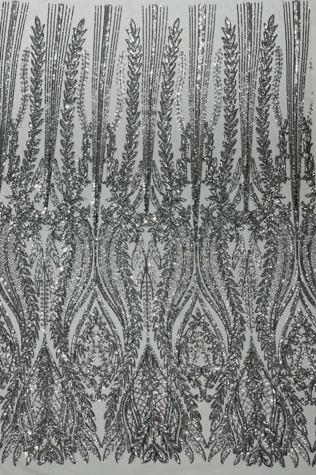 Mermaid Design Sequins Fabric - Silver - Sequins Fabric 4 Way Stretch on Mesh By Yard