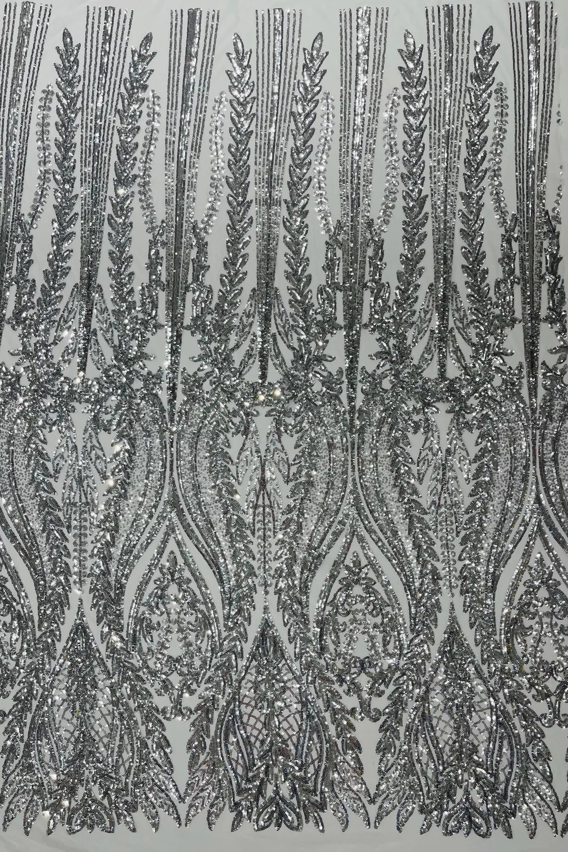 Mermaid Design Sequins Fabric - Silver - Sequins Fabric 4 Way Stretch on Mesh By Yard