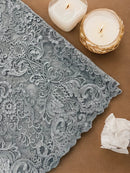 King Lace Pattern Fabric - Silver - Embroidered Sequins on Lace Mesh Fabric By Yard