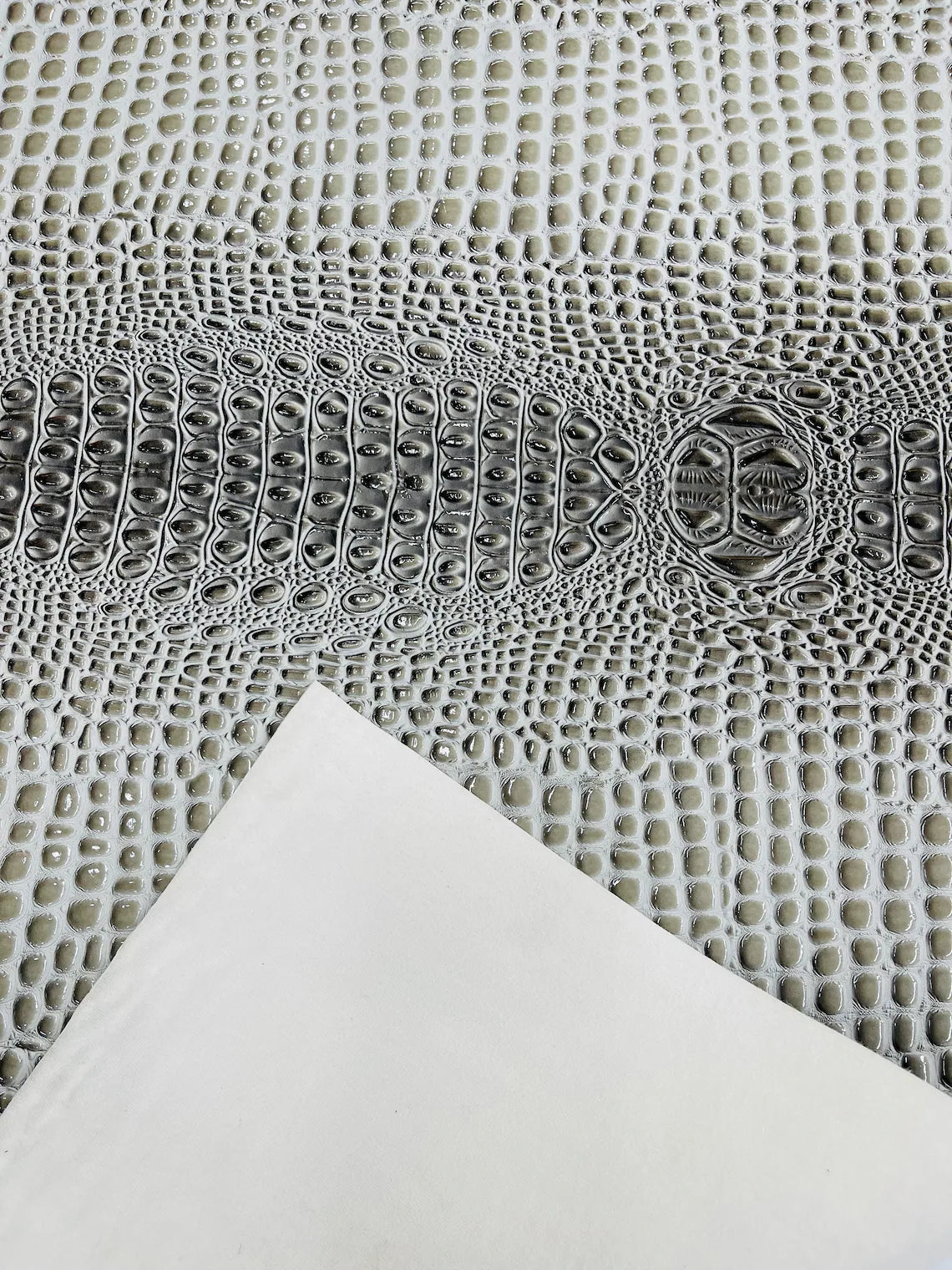 Gator Embossed Vinyl Leather Fabric - Silver - Faux Gator Skin Vinyl Fabric Sold By Yard