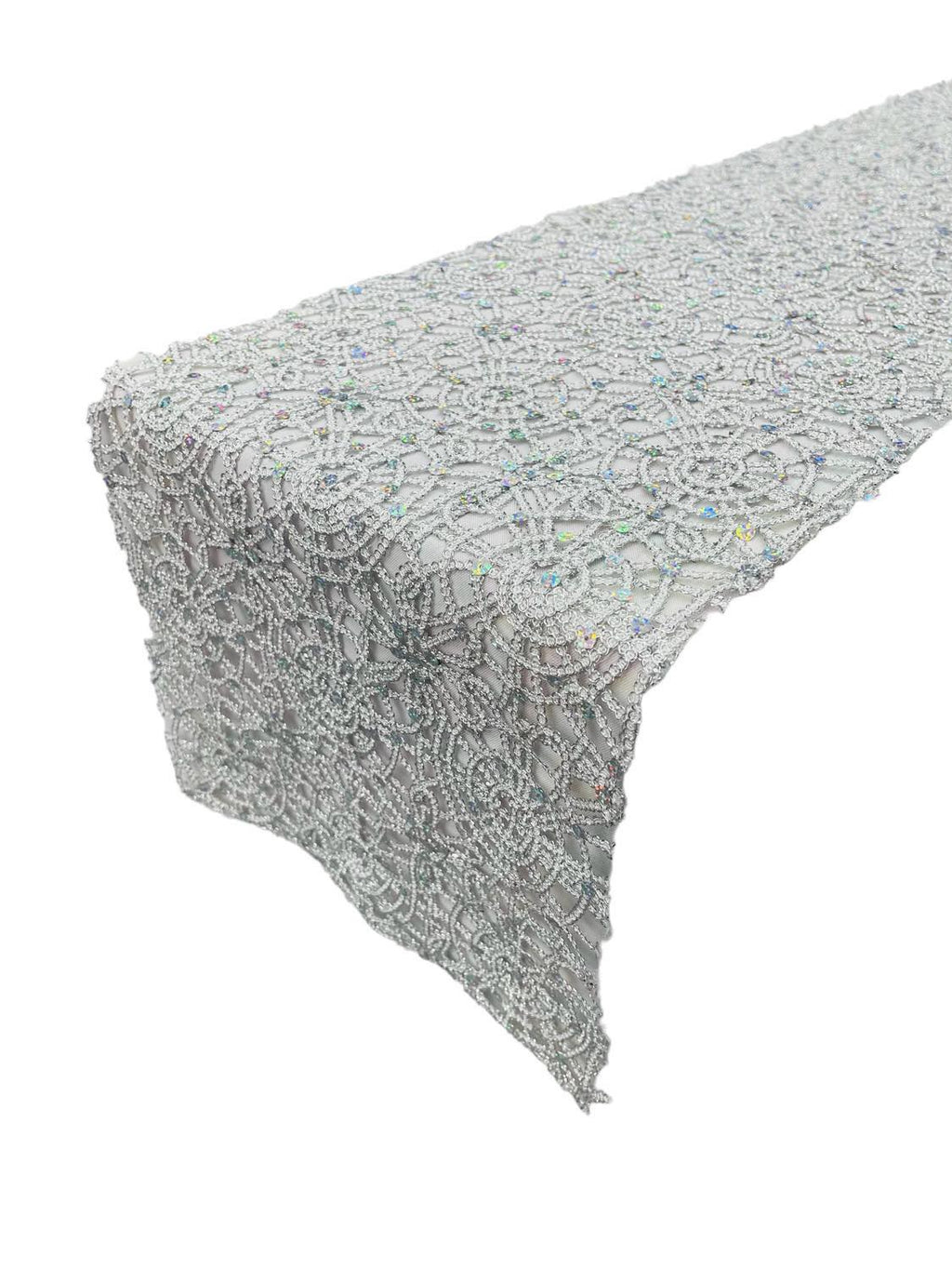 Spider Lace Sequins Table Runner - Silver - 12" x 90" Spider Web Lace Table Runner